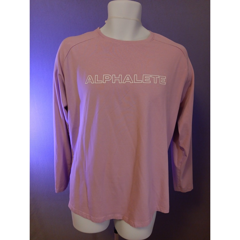 Alphalete Performance Fit Pink Chest Logo Cotton Long Sleeve Shirt Size Large